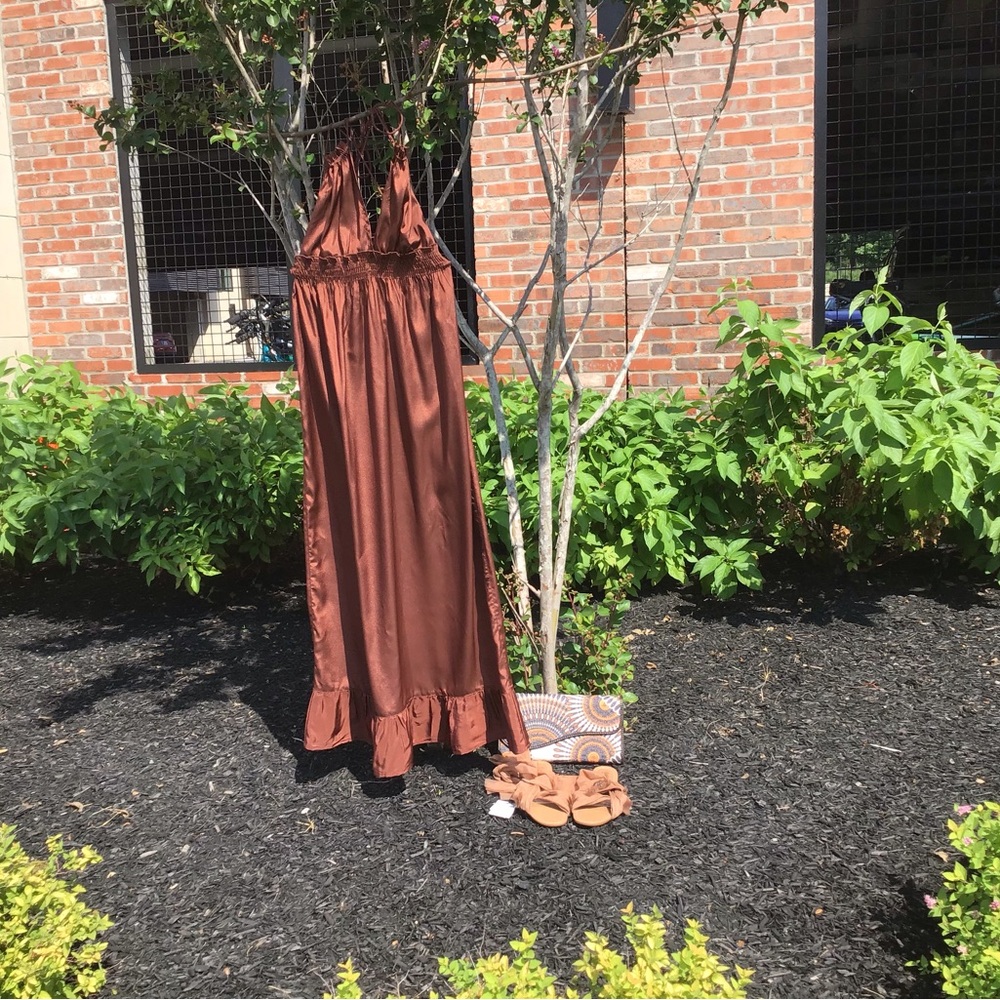 Brown Halter Maxi Dress